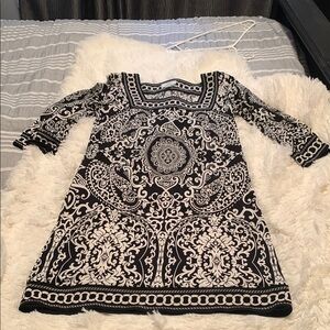 Ann Taylor Loft Black and White A-line Dress with Fancy Sleeves